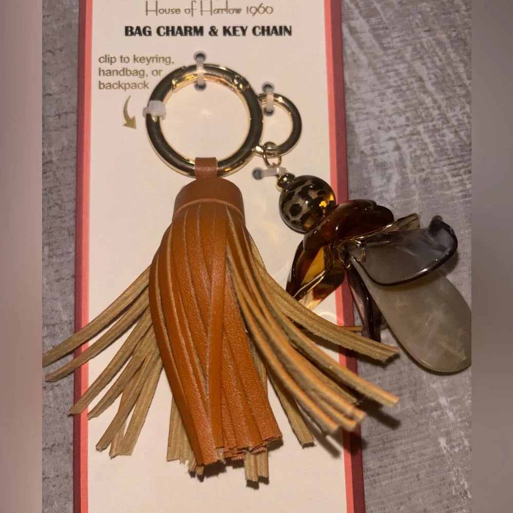 🐴NEW House of Harlow 1960 Brown Tassel Bag Charm